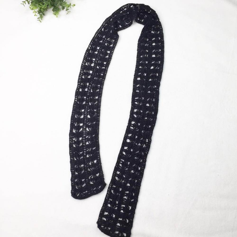 Black Crochet Scarf Wide Knit Head Scarf